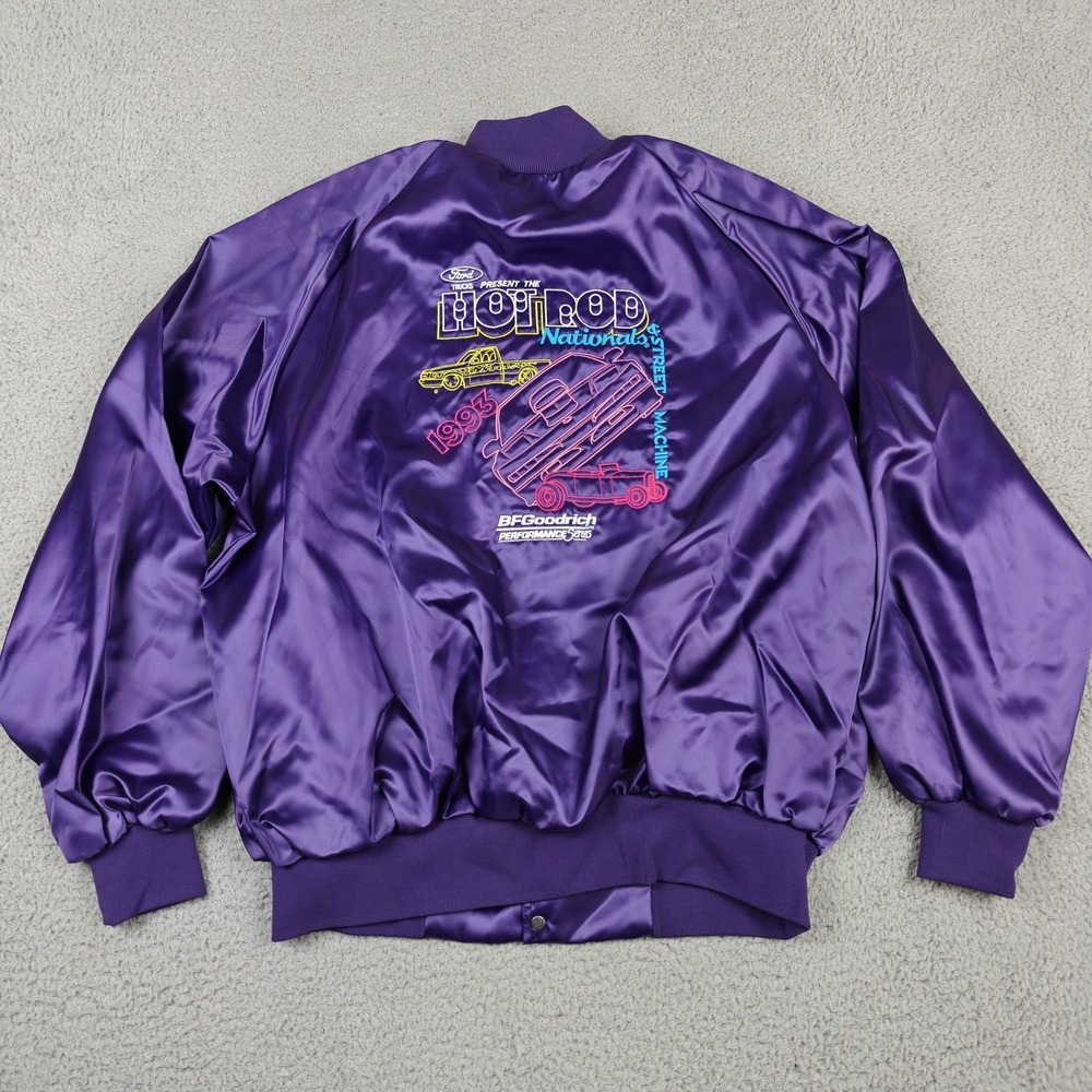 Vintage WestArk Hot Rod Jacket Mens 2XL Purple Satin Bomber 1993 BFGoodrich New